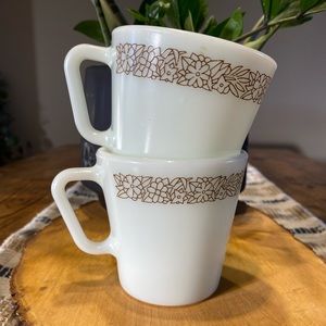 Vintage PYREX Woodland Milk Glass Coffee Mugs. Set of 2.